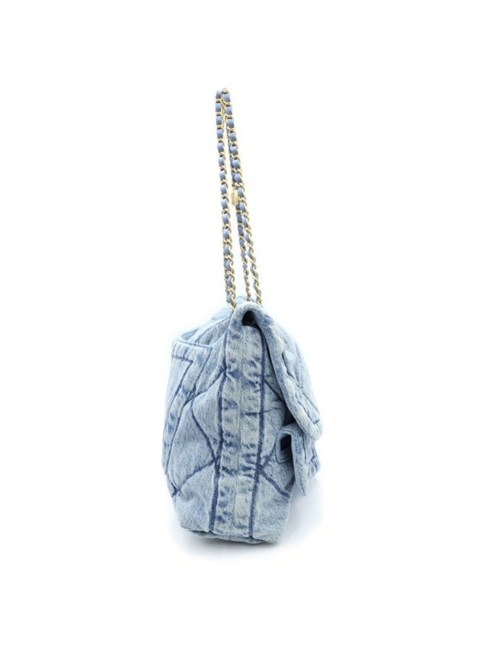 Chanel CC Logo Denim Maxi Flap Bag Handbag Bag Blue - Picture 3 of 8